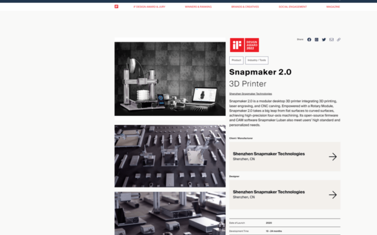 Snapmaker Wins International IF Design Award 2022