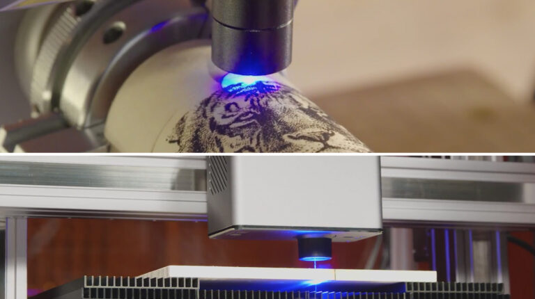 Laser etching(up) vs. laser engraving/cutting(down)