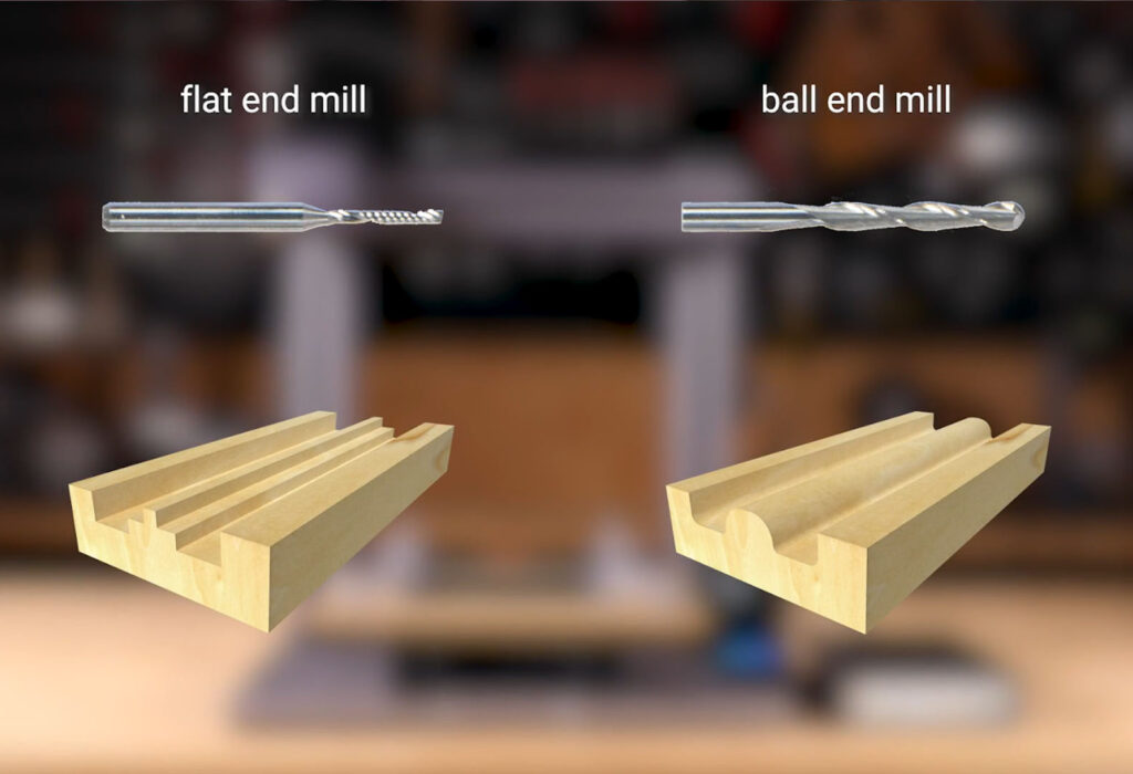 CNC flat bit, ball bit and their effect.